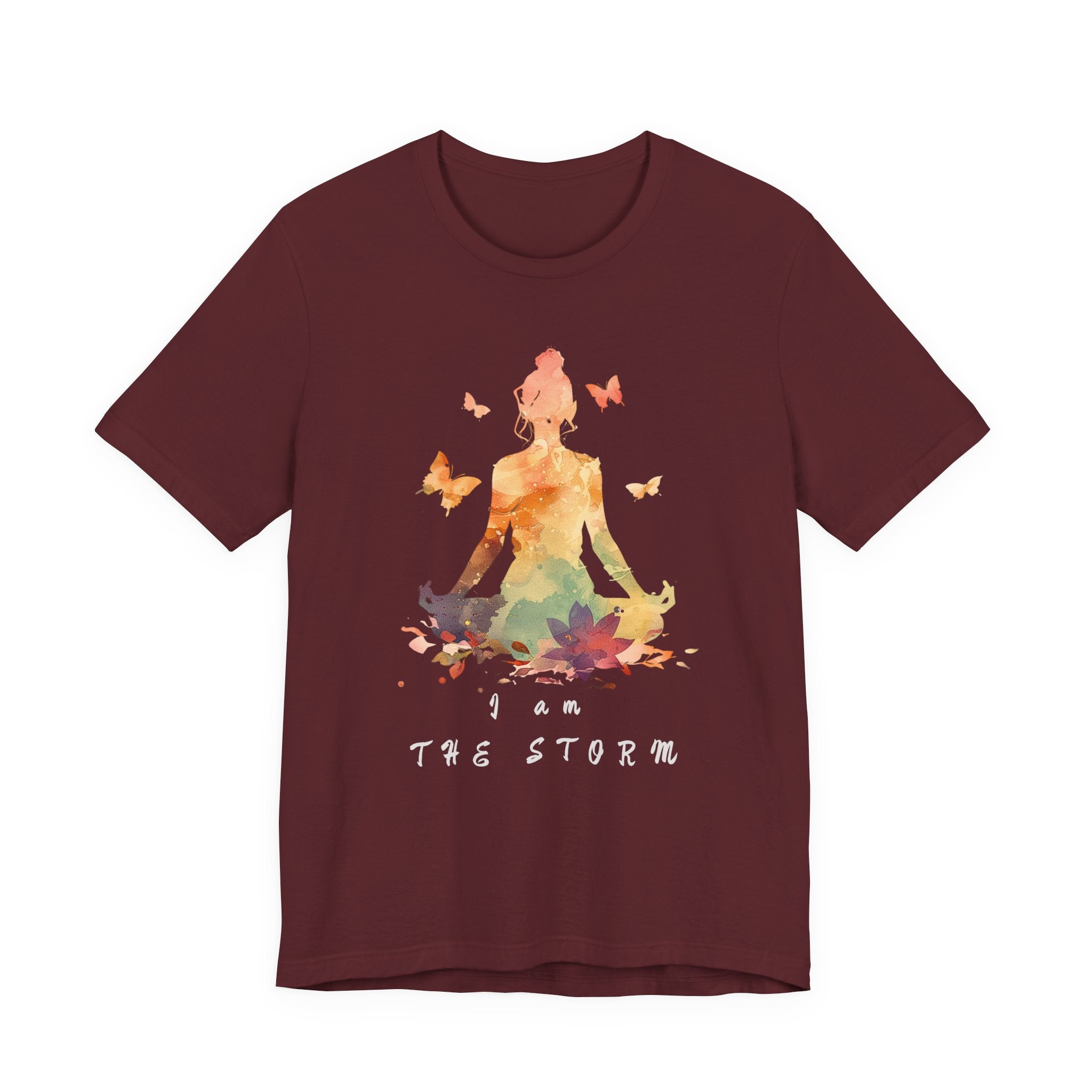 I Am The Storm meditation silhouette Tee | watercolor lotus, butterflies