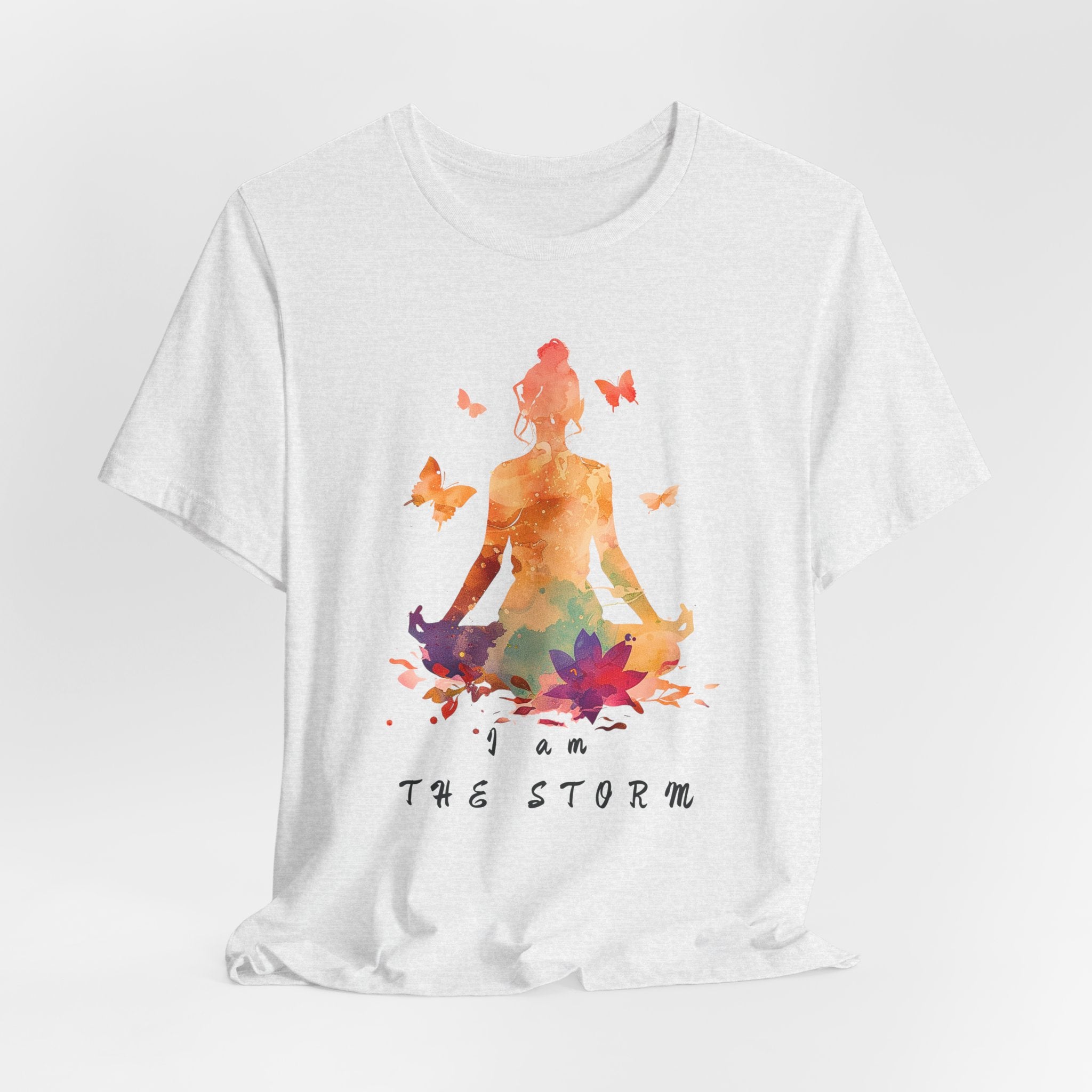 I Am The Storm meditation silhouette Tee | watercolor lotus, butterflies