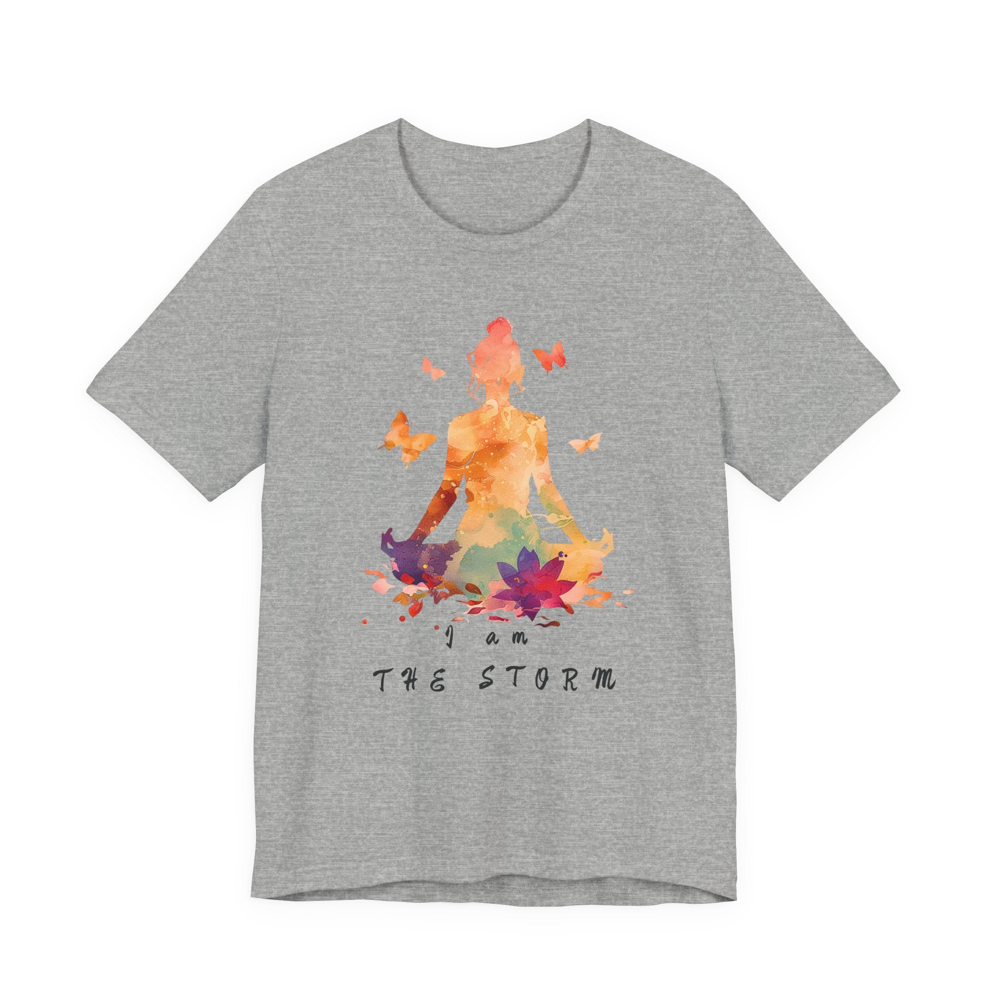 I Am The Storm meditation silhouette Tee | watercolor lotus, butterflies