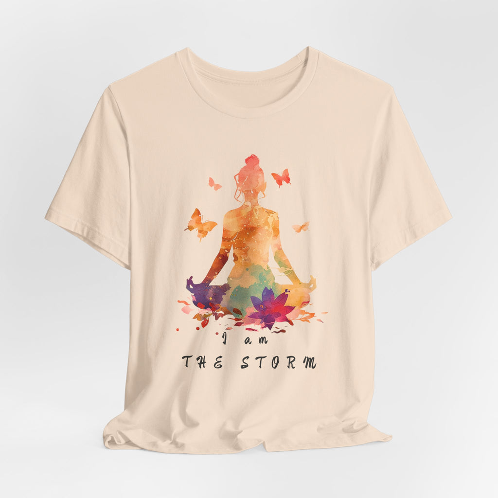 I Am The Storm meditation silhouette Tee | watercolor lotus, butterflies