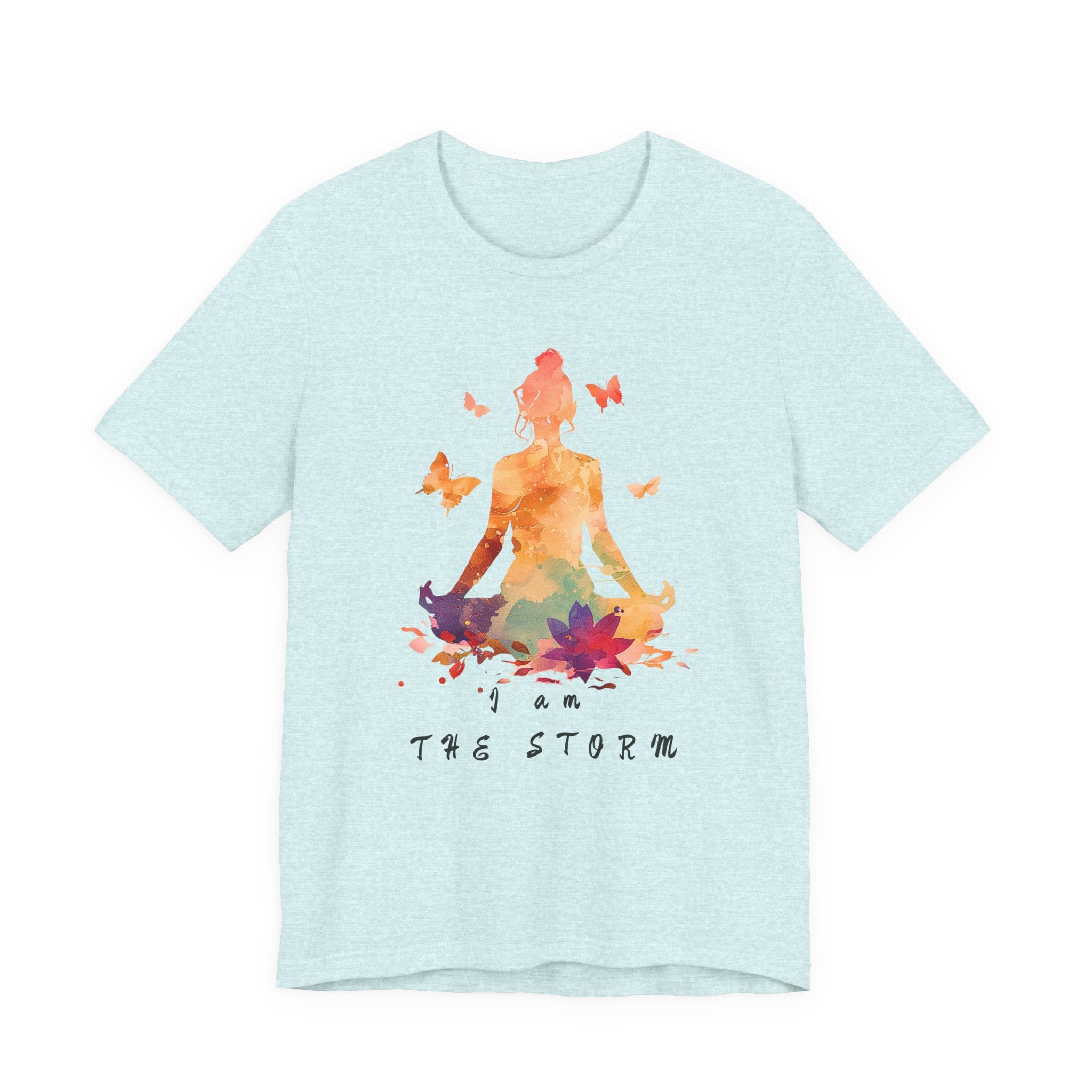 I Am The Storm meditation silhouette Tee | watercolor lotus, butterflies