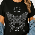 Mandala Butterfly Om Symbol T-Shirt | Lotus Meditation Tee