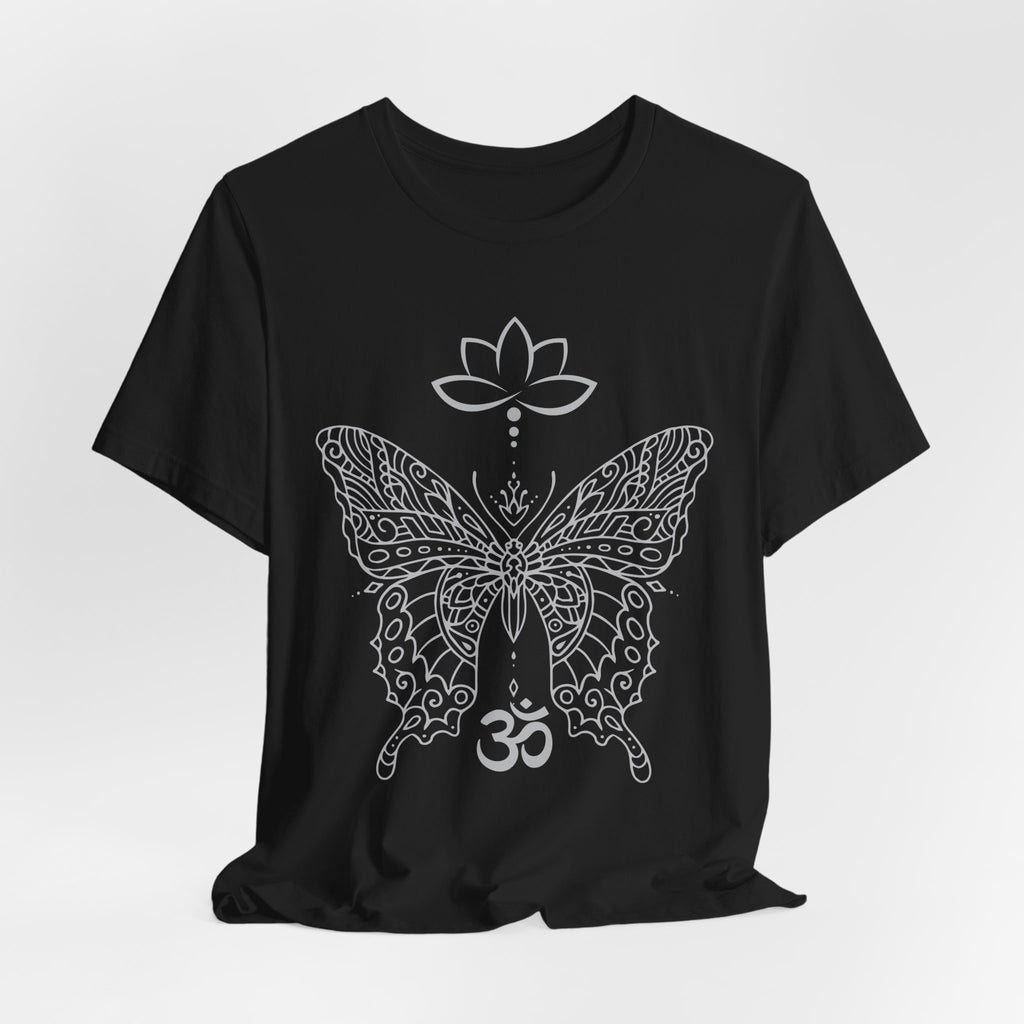 Mandala Butterfly Om Symbol T-Shirt | Lotus Meditation Tee