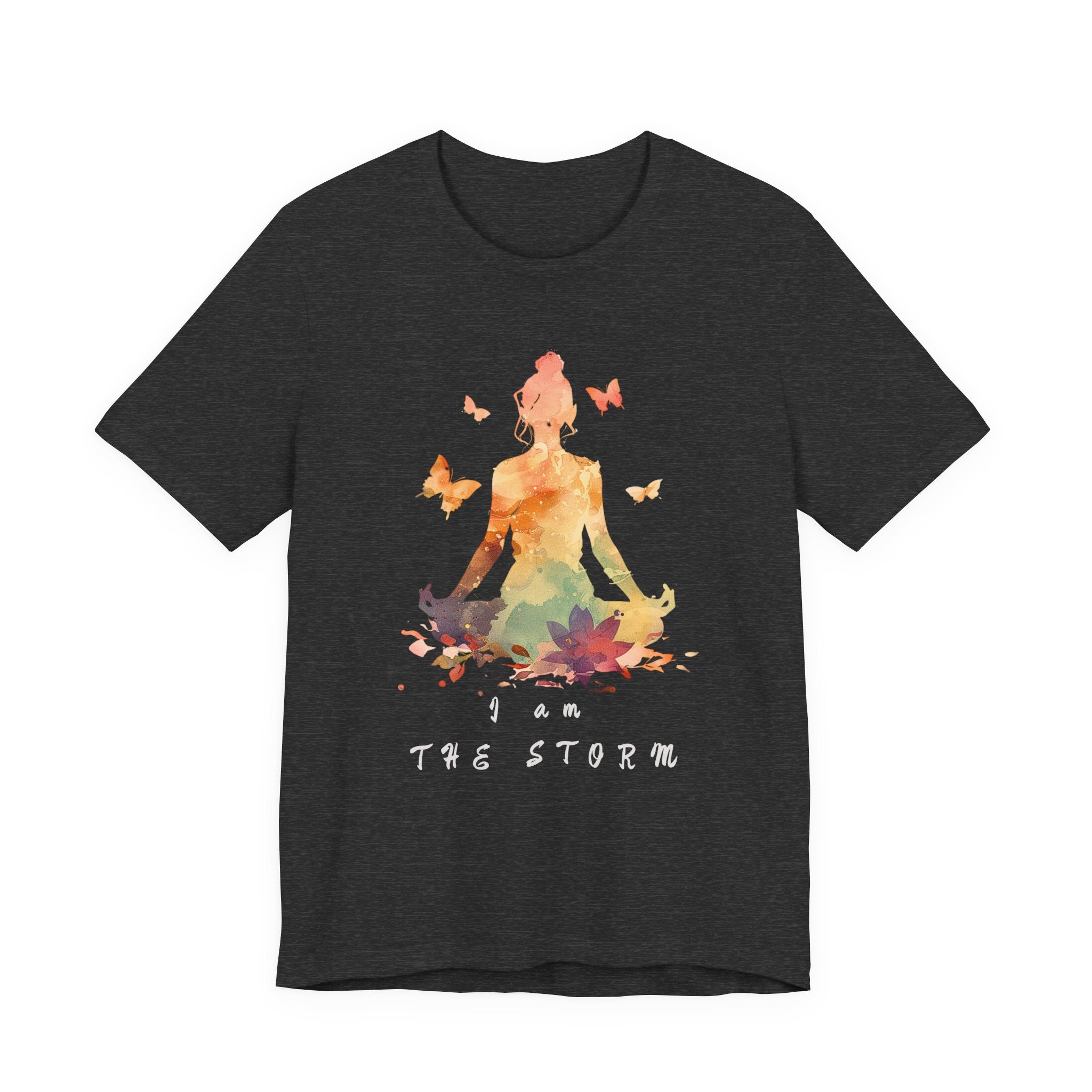I Am The Storm meditation silhouette Tee | watercolor lotus, butterflies