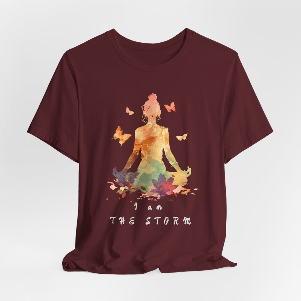 I Am The Storm meditation silhouette Tee | watercolor lotus, butterflies