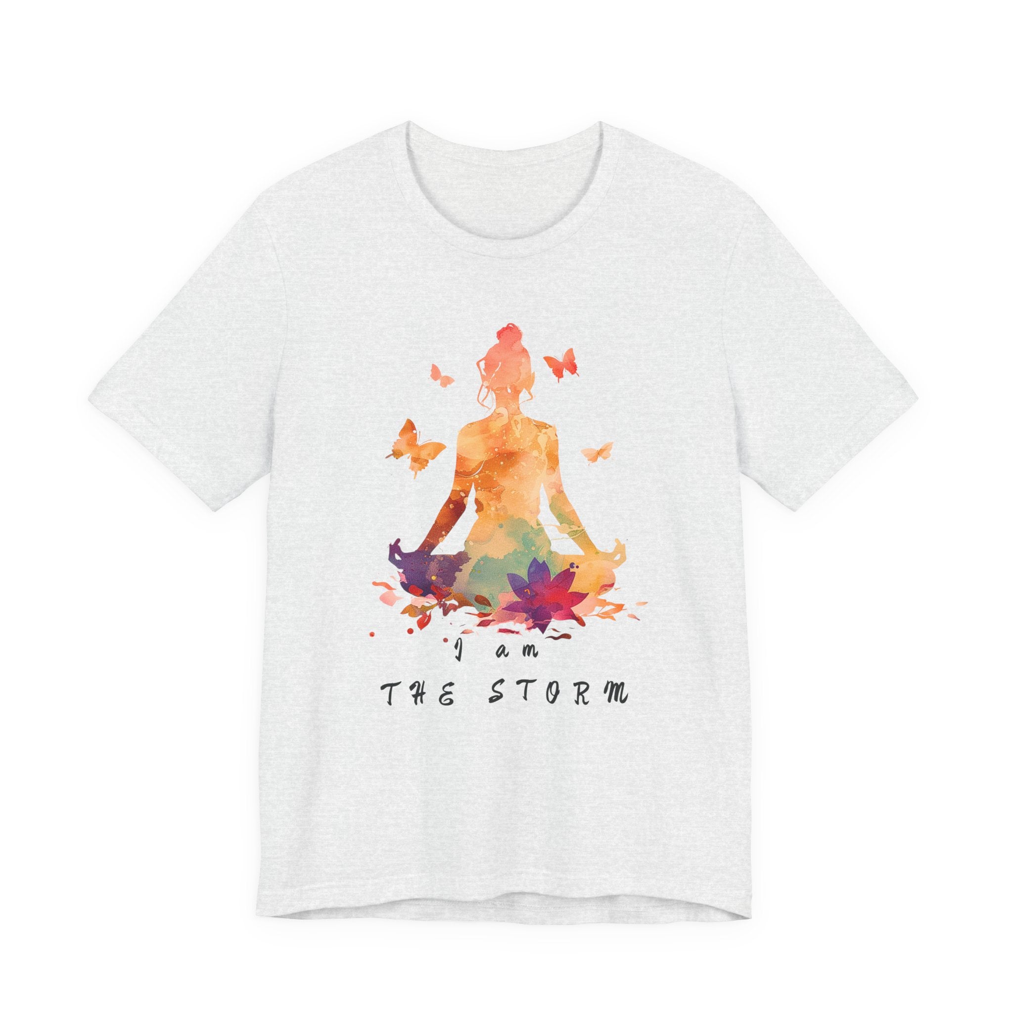 I Am The Storm meditation silhouette Tee | watercolor lotus, butterflies