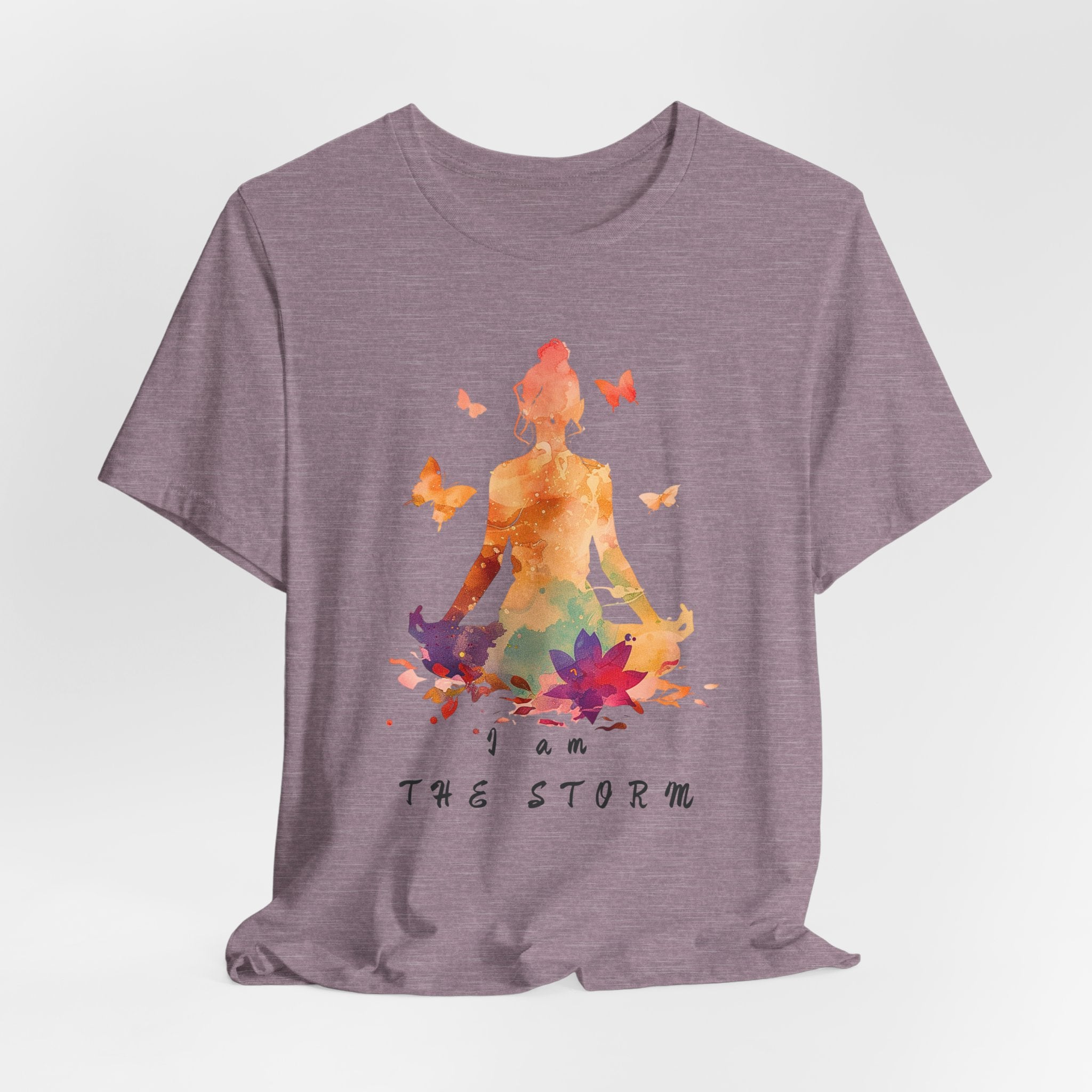 I Am The Storm meditation silhouette Tee | watercolor lotus, butterflies