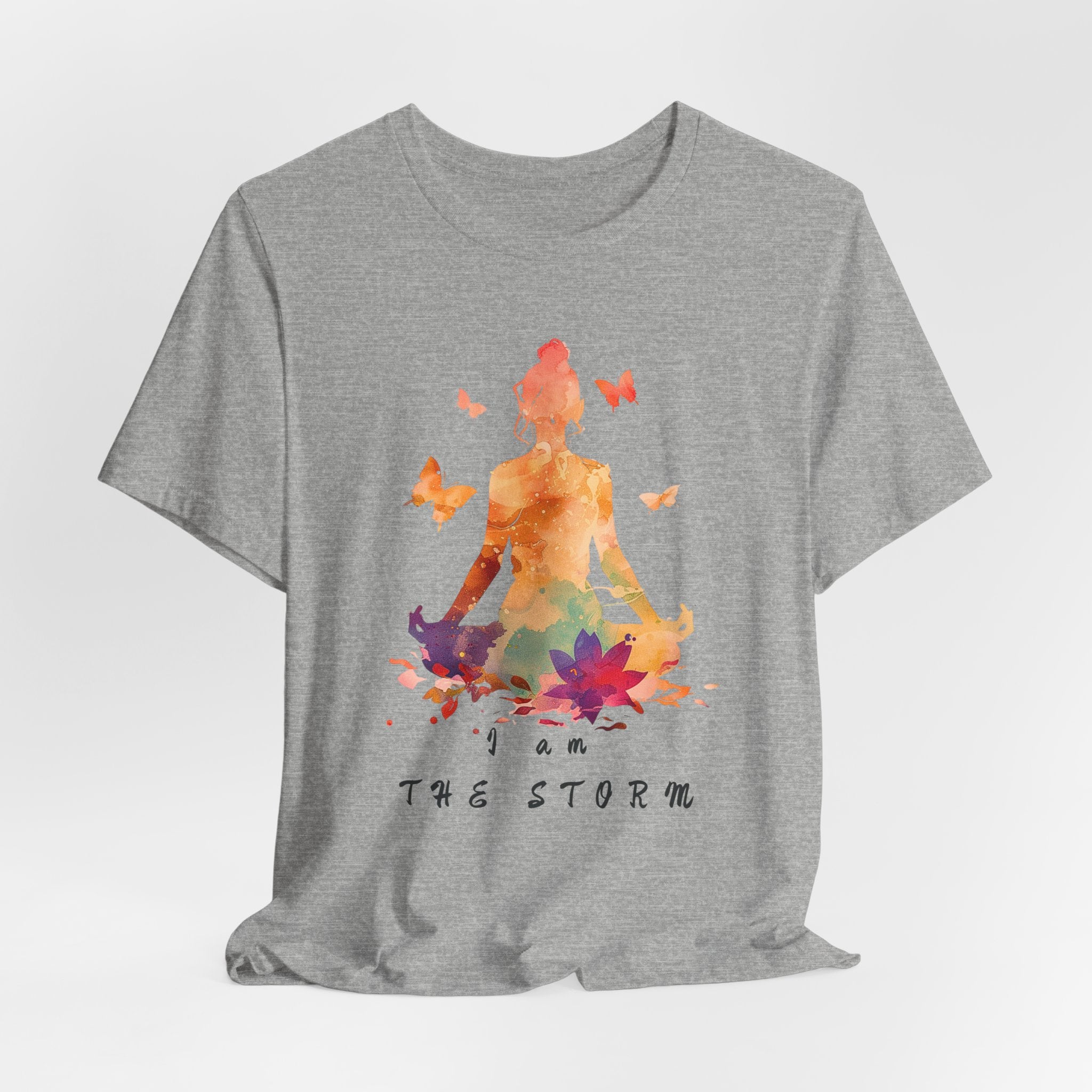 I Am The Storm meditation silhouette Tee | watercolor lotus, butterflies