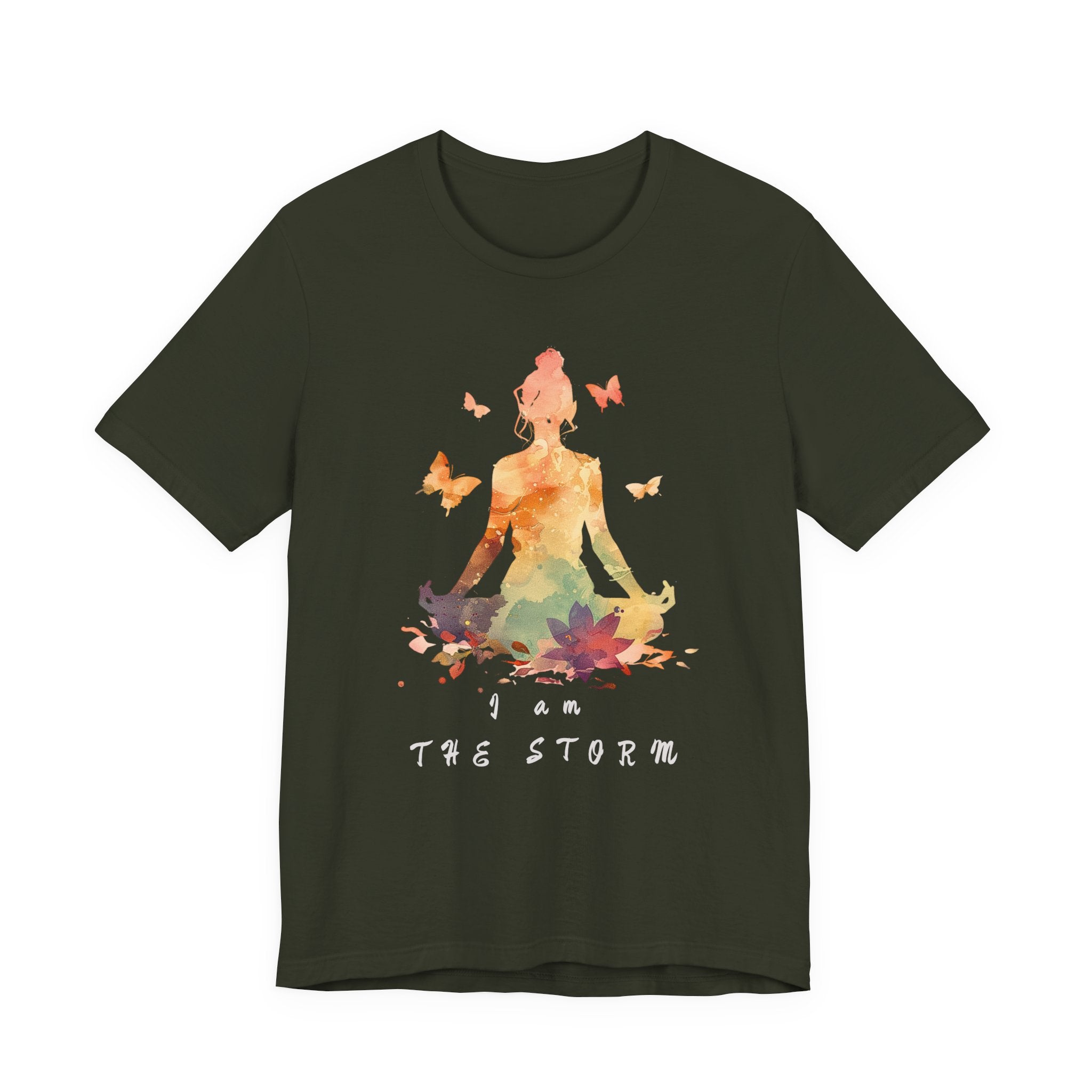 I Am The Storm meditation silhouette Tee | watercolor lotus, butterflies