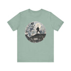 Ninja Moon T-Shirt — Silhouette Shinobi on Rooftop with Kanji Art