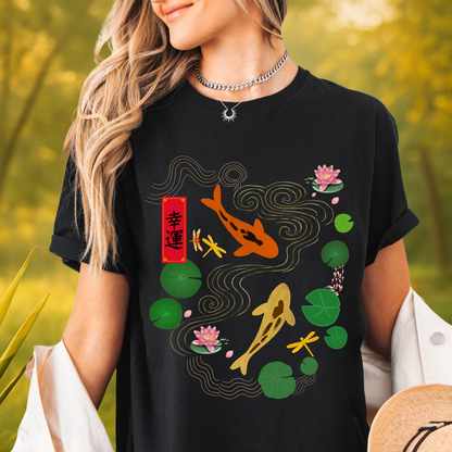 Serene Koi Fish & Good Fortune – Japanese Inspired Tee