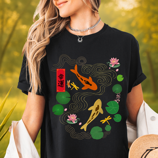 Serene Koi Fish & Good Fortune – Japanese Inspired Tee
