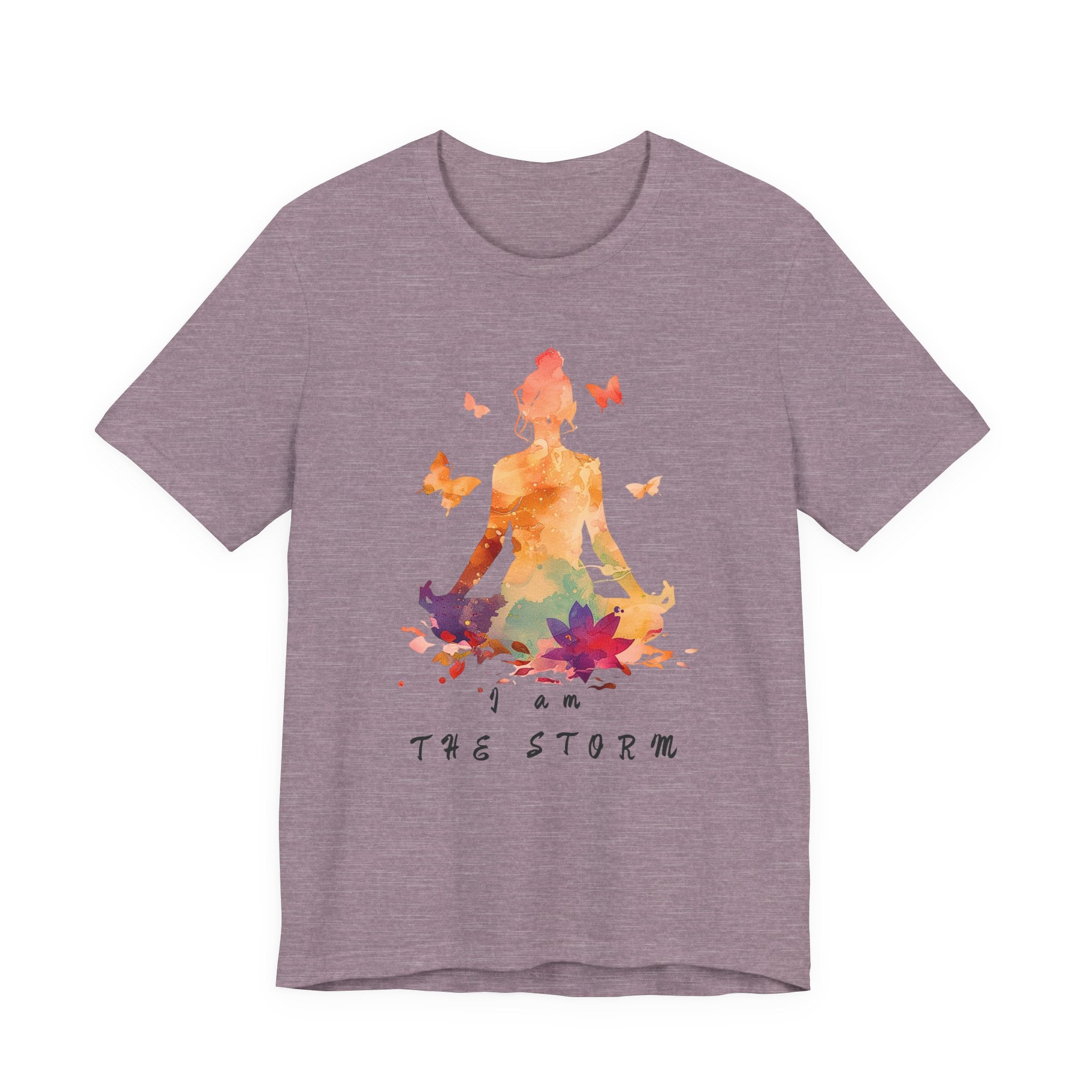 I Am The Storm meditation silhouette Tee | watercolor lotus, butterflies