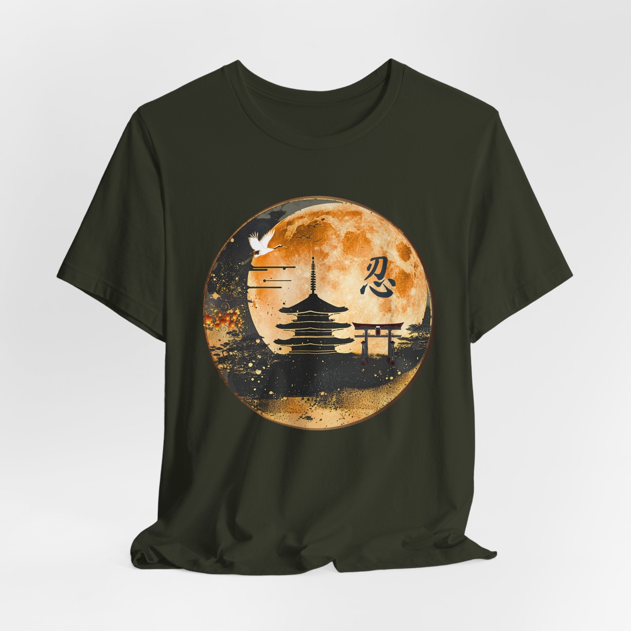 Moonlit Pagoda Tee — Japanese Temple Silhouette with Moon and Kanji