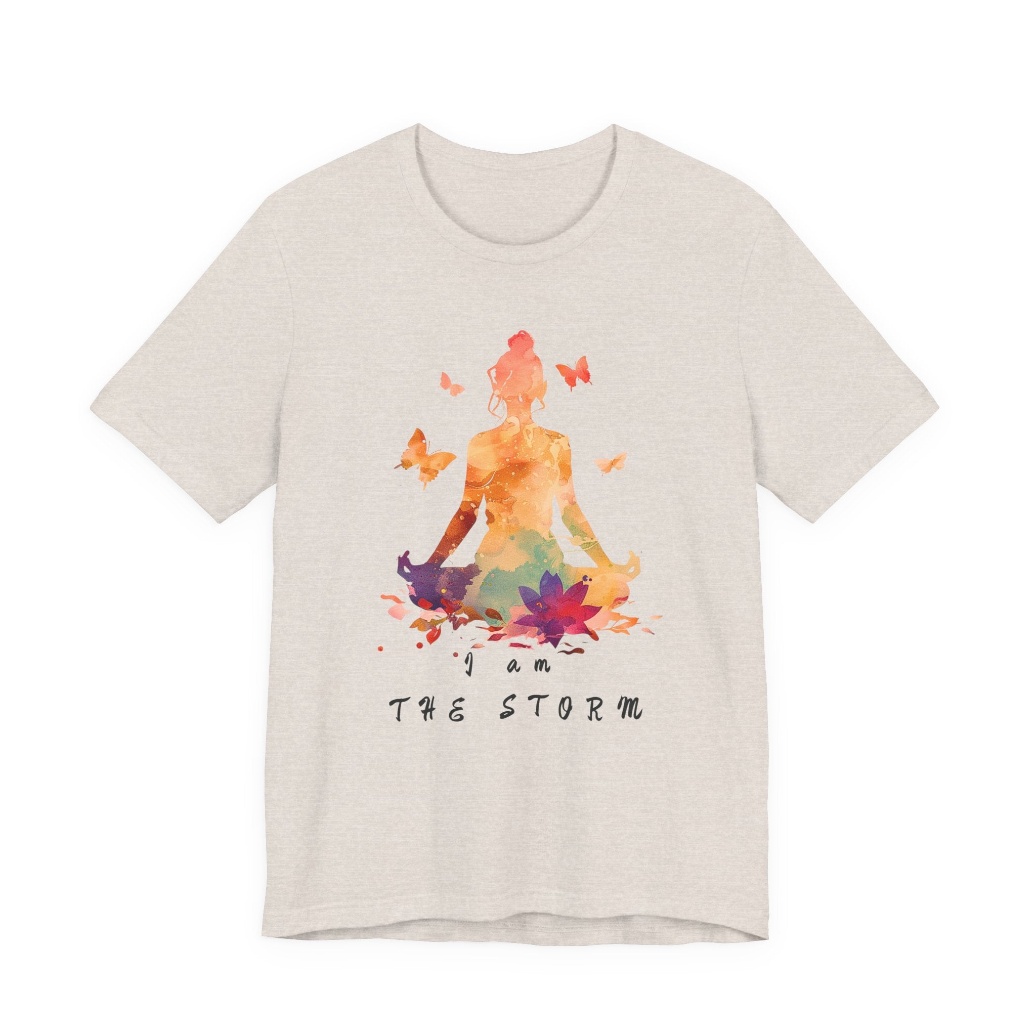 I Am The Storm meditation silhouette Tee | watercolor lotus, butterflies