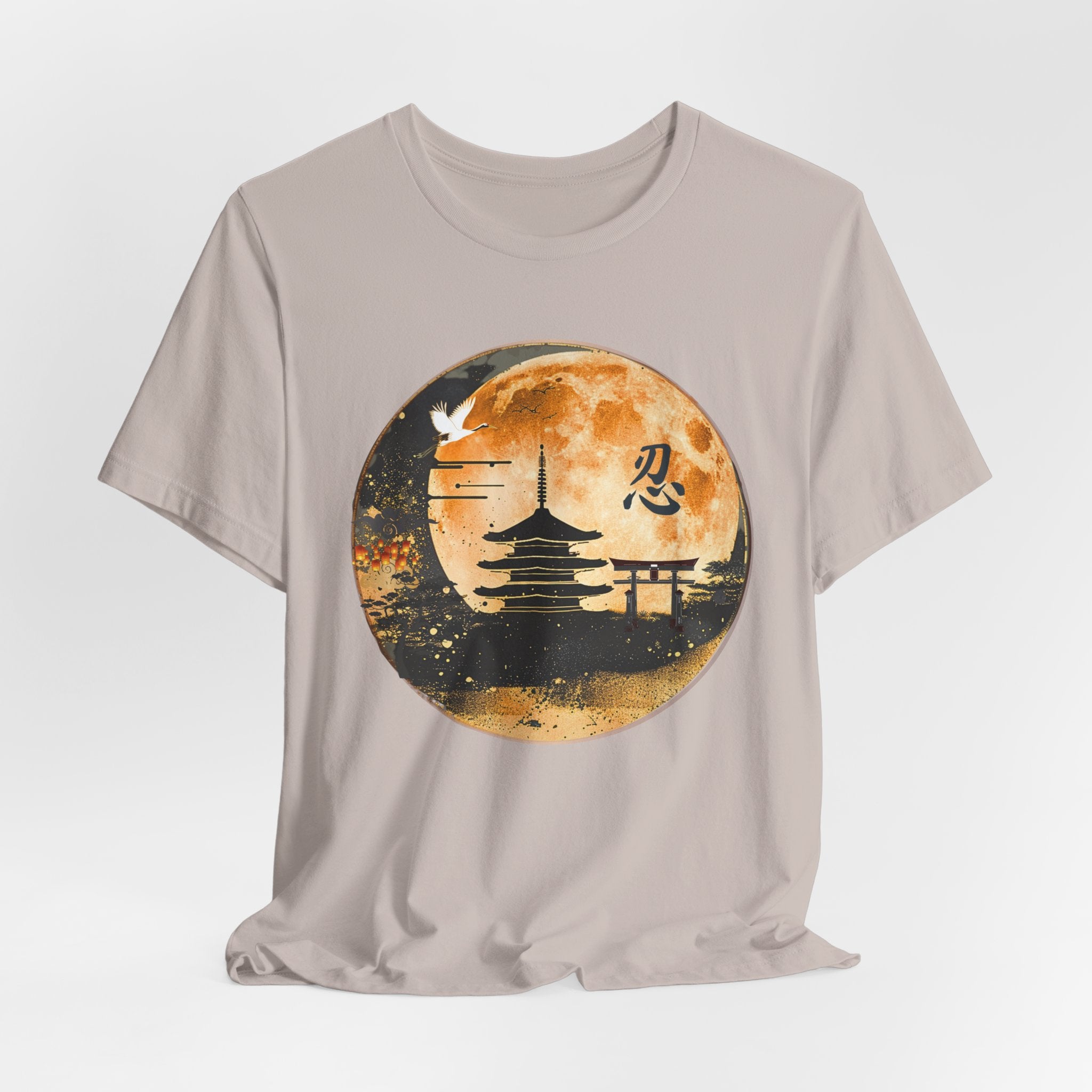 Moonlit Pagoda Tee — Japanese Temple Silhouette with Moon and Kanji
