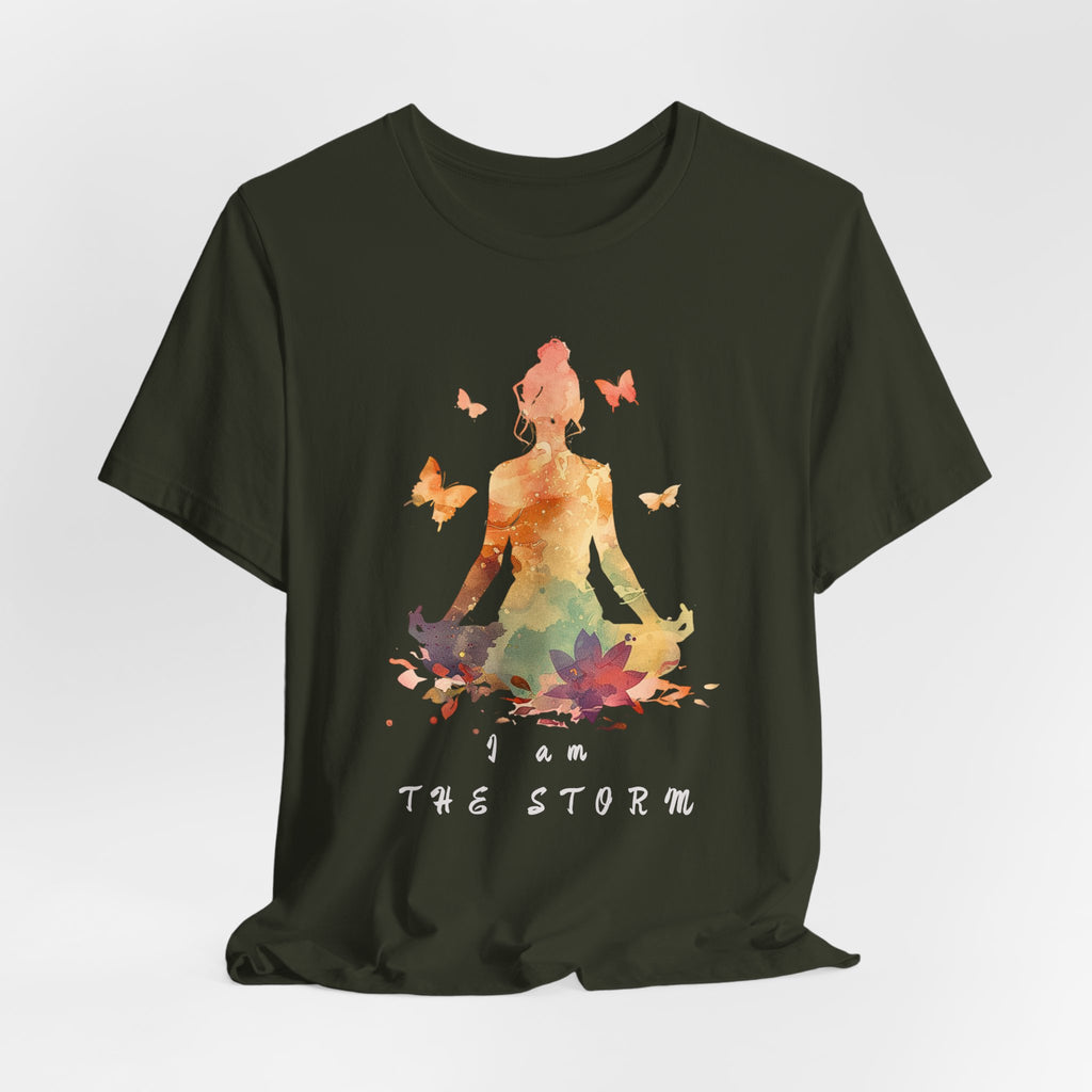I Am The Storm meditation silhouette Tee | watercolor lotus, butterflies