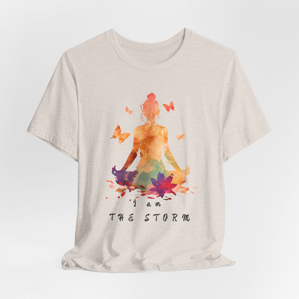 I Am The Storm meditation silhouette Tee | watercolor lotus, butterflies