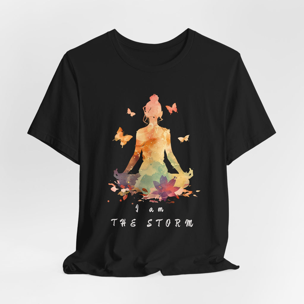 I Am The Storm meditation silhouette Tee | watercolor lotus, butterflies