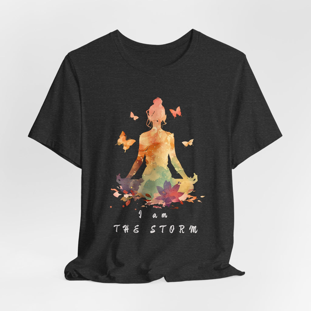 I Am The Storm meditation silhouette Tee | watercolor lotus, butterflies