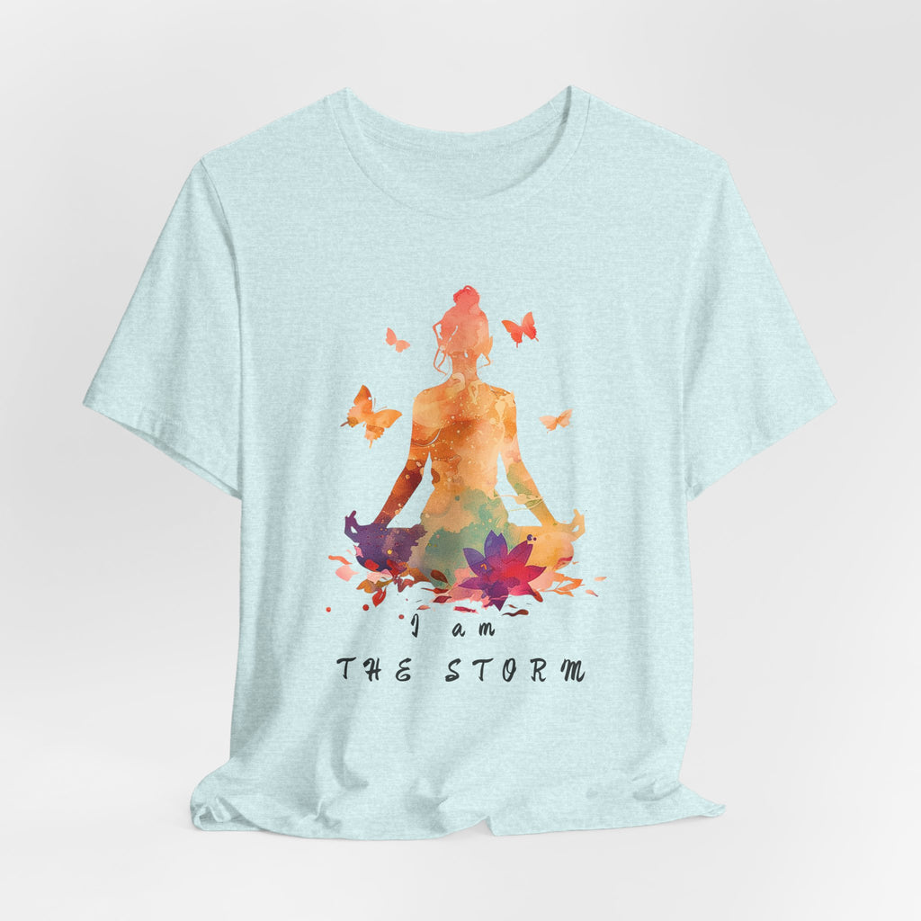 I Am The Storm meditation silhouette Tee | watercolor lotus, butterflies