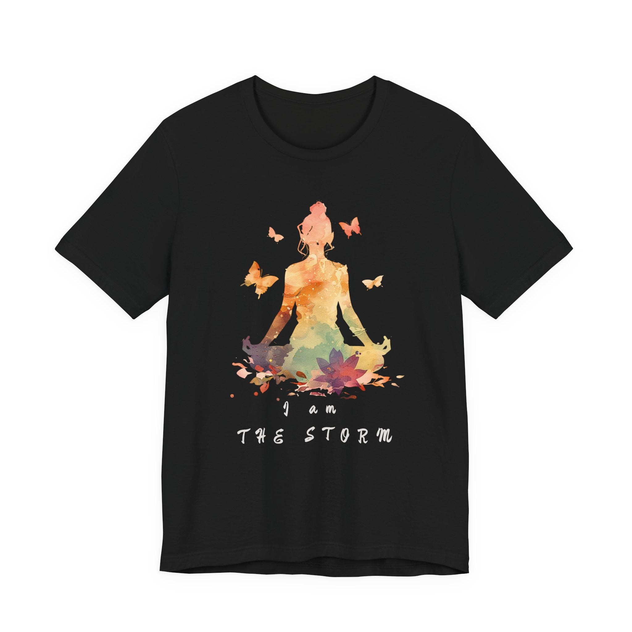 I Am The Storm meditation silhouette Tee | watercolor lotus, butterflies