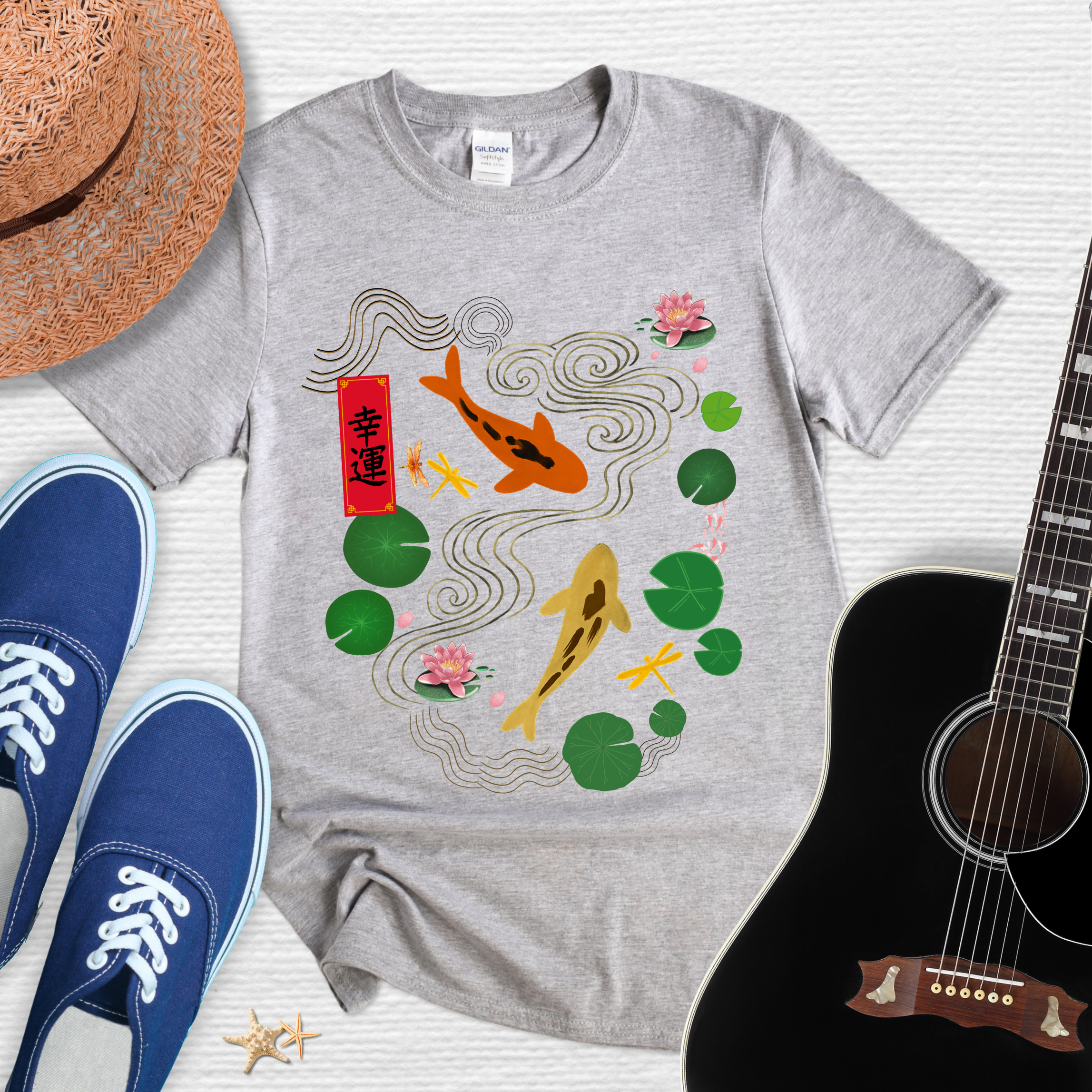 Serene Koi Fish & Good Fortune – Japanese Inspired Tee