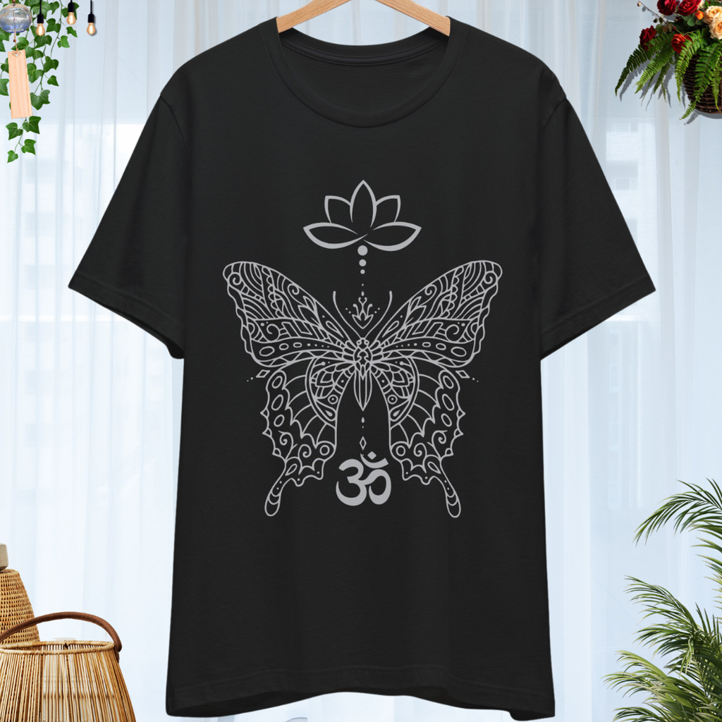 Mandala Butterfly Om Symbol T-Shirt | Lotus Meditation Tee