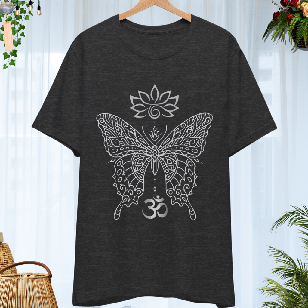 Mandala Butterfly Om Symbol T-Shirt | Lotus Meditation Tee