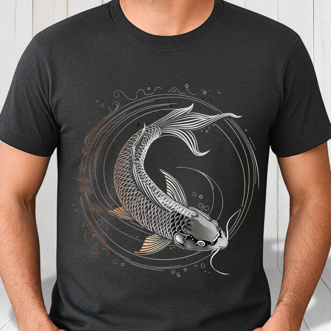 Koi Fish Minimalist T-Shirt | Japanese Line Art Graphic Tee |Luxury Print