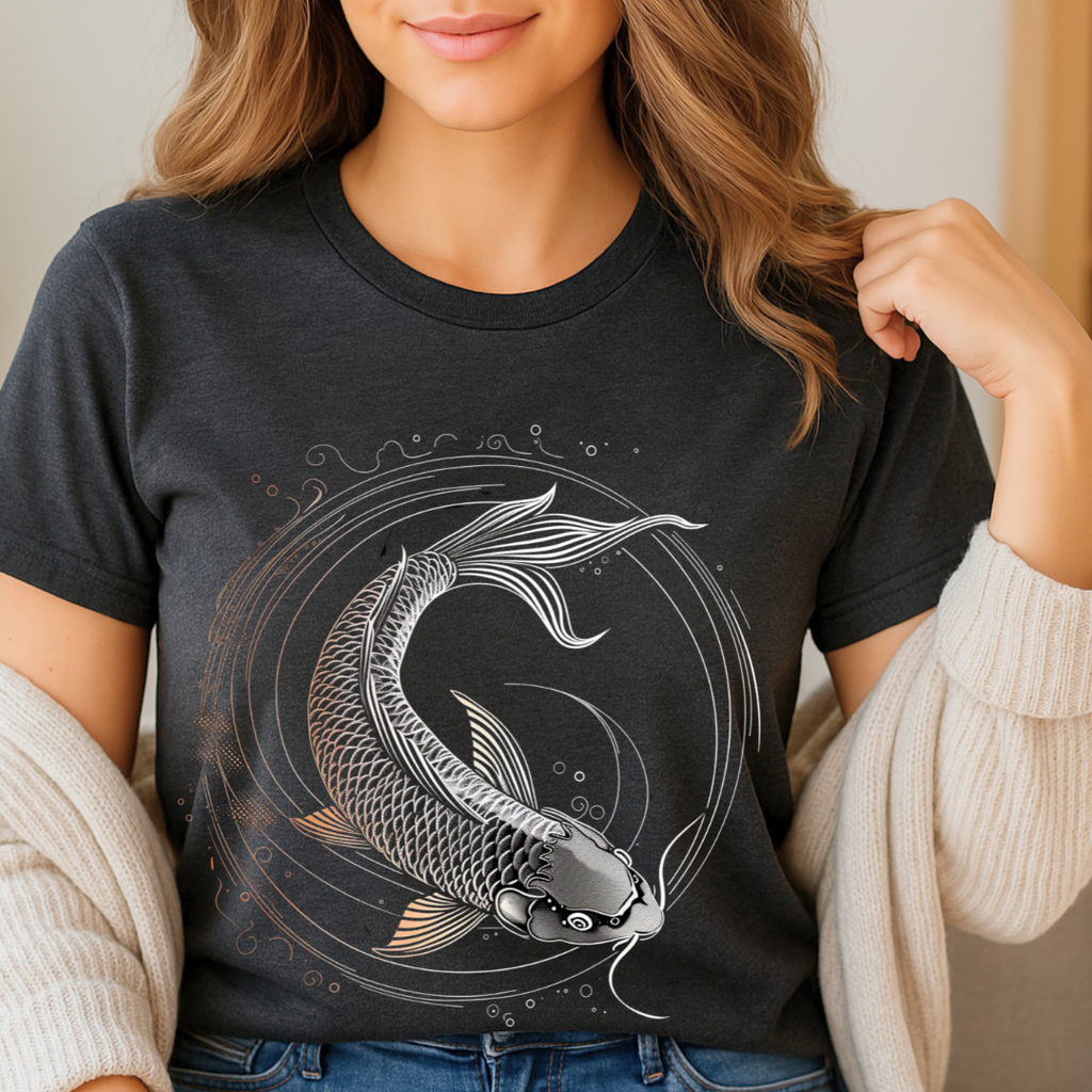 Koi Fish Minimalist T-Shirt | Japanese Line Art Graphic Tee |Luxury Print