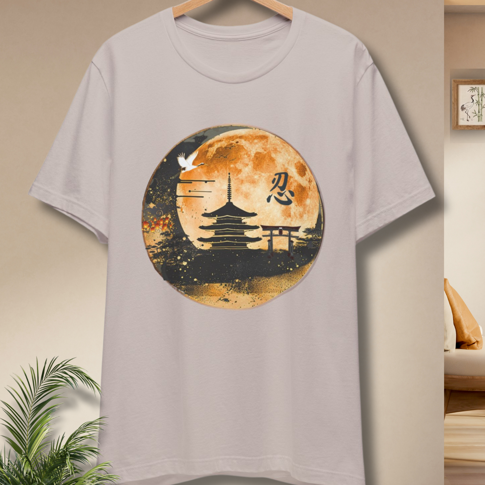 Moonlit Pagoda Tee — Japanese Temple Silhouette with Moon and Kanji