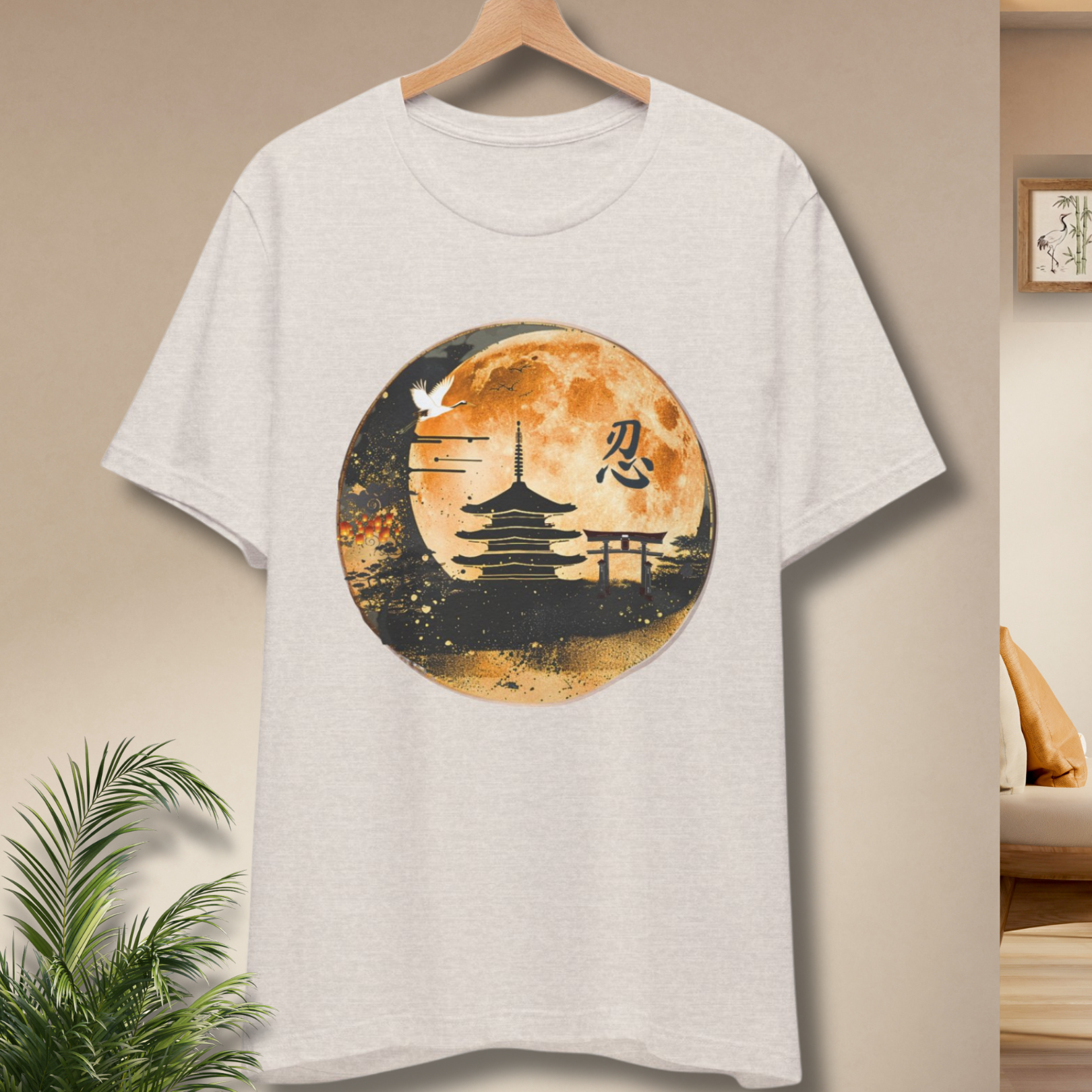 Moonlit Pagoda Tee — Japanese Temple Silhouette with Moon and Kanji