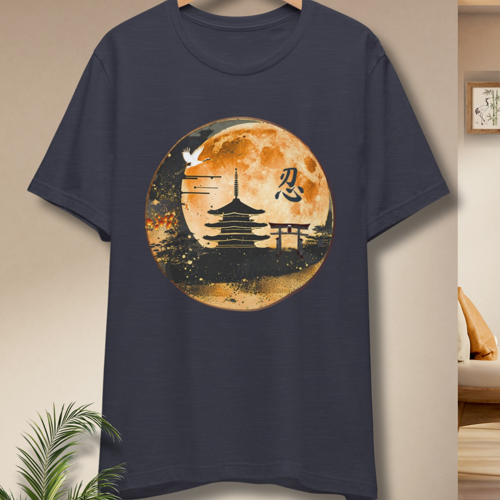 Moonlit Pagoda Tee — Japanese Temple Silhouette with Moon and Kanji