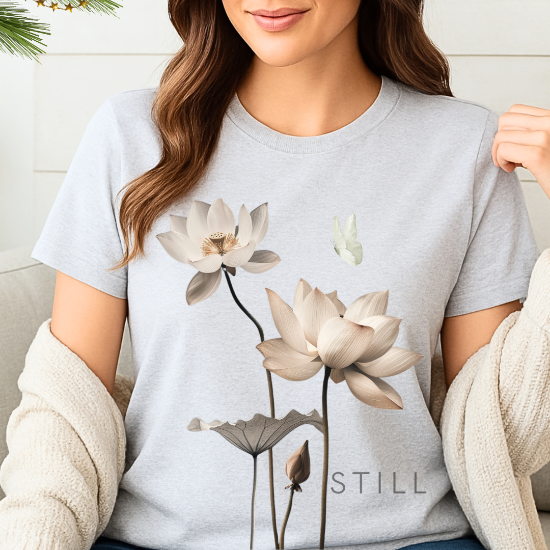 STILL — Lotus & Butterfly Minimalist Zen T-Shirt